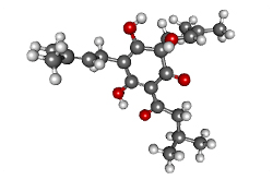 Molécula de humulona (C21H30O5) componente de la cerveza