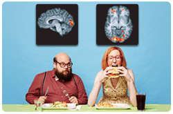 Actividad cerebral mostrando el contraste entre la condición de hambre y  la condición de saciedad